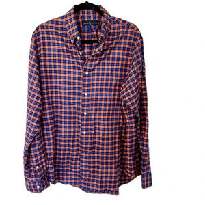 Ralph Lauren Men's Long Sleeve Blue & Orange Plaid Casual Button Down Size L GUC